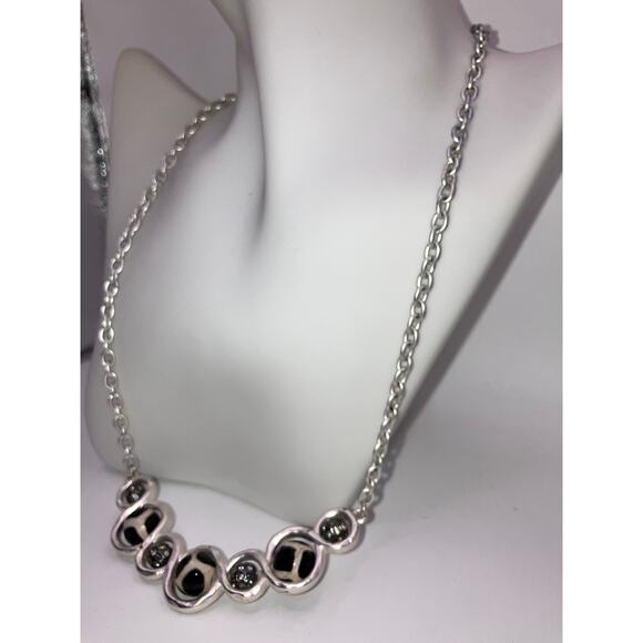 Black, White & Silver Rhinestone Beads Faceted Modern 23.5" Necklace! - Picture 6 of 8